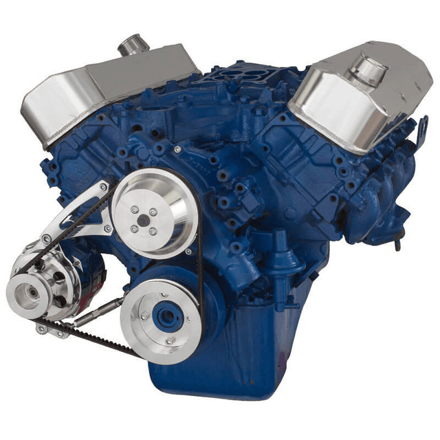 CVF Ford BBF 429 & 460 V-Belt System with Low Mount Alternator Brackets, For High Flow Water Pump - Polished