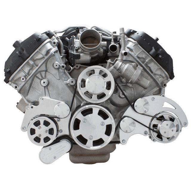 CVF Ford Coyote 5.0L Serpentine System with AC & Alternator, High Flow Water Pump - Polished (All Inclusive) thumbnail 2