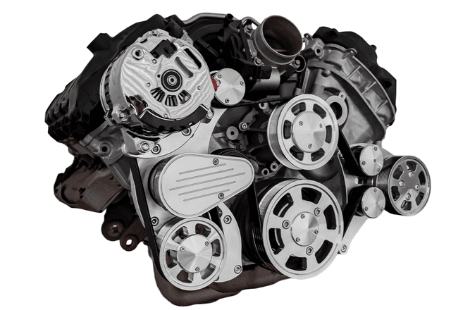 CVF Ford Coyote 5.0L Compact Serpentine System with PS & ALT, High Flow Water Pump - Polished (All Inclusive) thumbnail 3