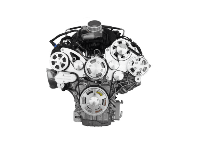 CVF Ford 7.3L Godzilla Serpentine System with AC, Alt & PS For High Flow Water Pump - Polished (All Inclusive) thumbnail 2