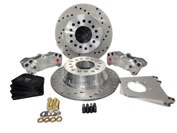 Aerospace 8.8 Ford Housing Ends 4 Piston Rear Heavy Duty Drag Disc Brakes With C-Clip Eliminators (4 Lug) - 1/2" Stud