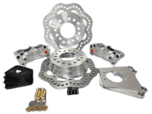 Aerospace 8.8 Ford Housing Ends 4 Piston Rear Pro-Lite Drag Disc Brakes With Strange C-Clip Eliminators (A1094) 5 Lug - 1/2" Stud Factory ABS Rear