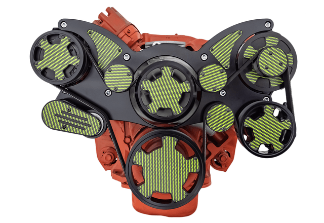 CVF BBM Serpentine System with AC, Power Steering & Alternator For High Flow Water Pump - Black W/ Carbon Fiber Inlay (All Inclusive) thumbnail 2