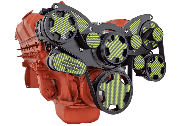 CVF BBM Serpentine System with AC, Power Steering & Alternator For High Flow Water Pump - Black W/ Carbon Fiber Inlay (All Inclusive) thumbnail 3