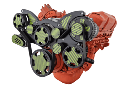 CVF BBM Serpentine System with Power Steering & Alternator For High Flow Water Pump - Black W/ Carbon Fiber Inlay (All Inclusive)