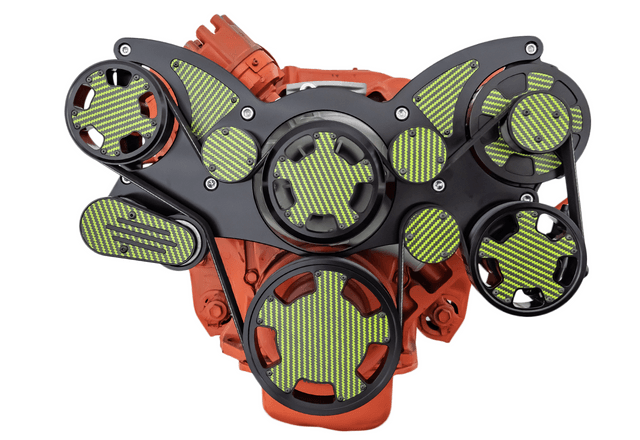 CVF BBM Serpentine System with Power Steering & Alternator For High Flow Water Pump - Black W/ Carbon Fiber Inlay (All Inclusive) thumbnail 2
