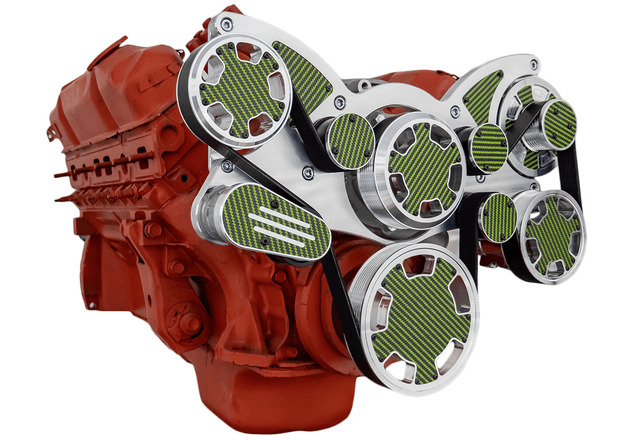 CVF BBM Serpentine System with Power Steering & Alternator For High Flow Water Pump - Polished W/ Carbon Fiber Inlay (All Inclusive) thumbnail 3