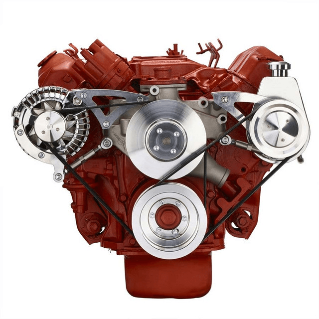 CVF BBM Serpentine Conversion with Power Steering & Alternator Brackets For High Flow Water Pump - Polished (All Inclusive) thumbnail 2