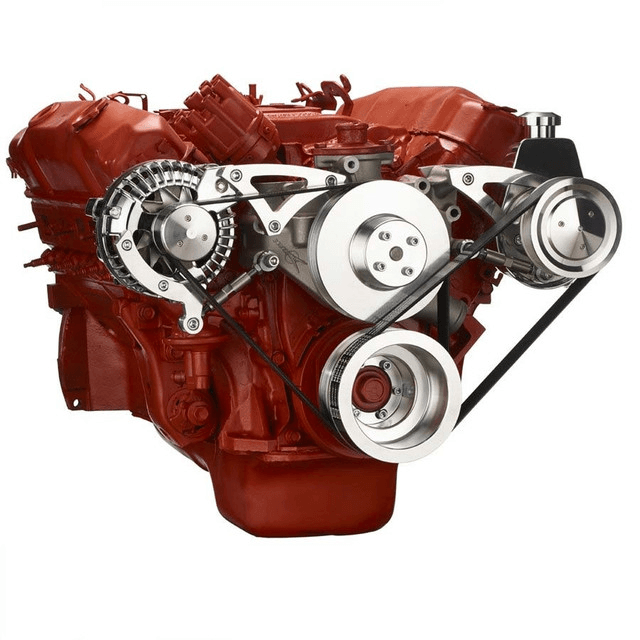 CVF BBM Serpentine Conversion with Power Steering & Alternator Brackets For High Flow Water Pump - Polished (All Inclusive) thumbnail 3