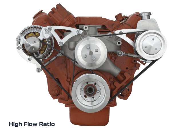 CVF BBM Serpentine Conversion with Power Steering & Alternator Brackets For High Flow Water Pump - Polished (All Inclusive) thumbnail 4