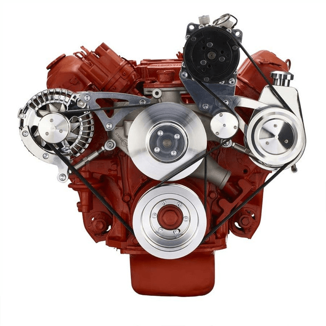 CVF BBM Serpentine Conversion with Power Steering, AC & Alternator Brackets For High Flow Water Pump - Polished (All Inclusive) thumbnail 2