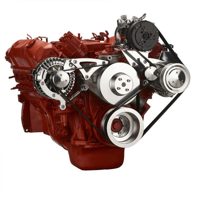 CVF BBM Serpentine Conversion with Power Steering, AC & Alternator Brackets For High Flow Water Pump - Polished (All Inclusive) thumbnail 3