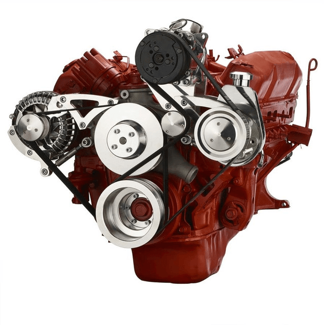 CVF BBM Serpentine Conversion with Power Steering, AC & Alternator Brackets For High Flow Water Pump - Polished (All Inclusive)