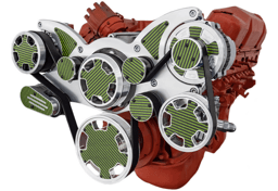 CVF BBM Serpentine System with AC, Power Steering & Alternator For High Flow Water Pump - Polished W/ Carbon Fiber Inlay (All Inclusive)