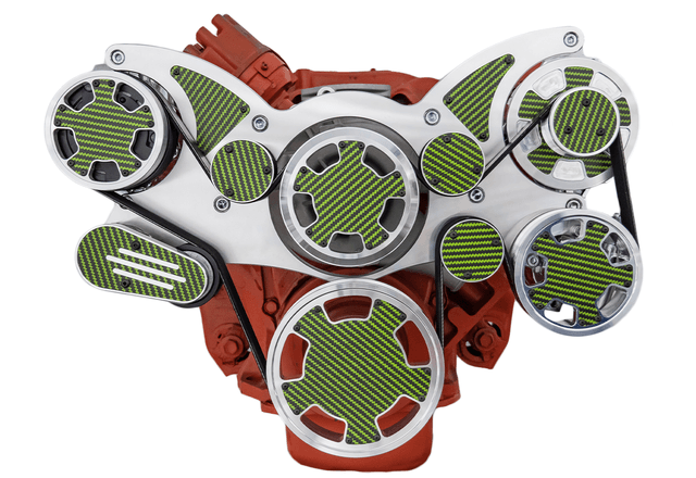CVF BBM Serpentine System with AC, Power Steering & Alternator For High Flow Water Pump - Polished W/ Carbon Fiber Inlay (All Inclusive) thumbnail 2