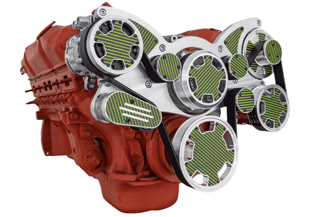 CVF BBM Serpentine System with AC, Power Steering & Alternator For High Flow Water Pump - Polished W/ Carbon Fiber Inlay (All Inclusive) thumbnail 3