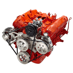 CVF BBM V-Belt System with Power Steering, AC & Alternator Brackets For High Flow Water Pump - Polished