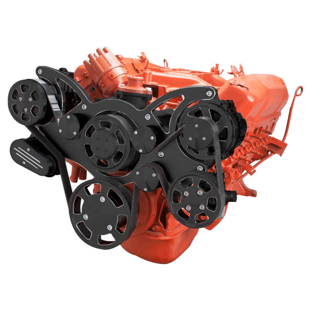 CVF 426 Hemi Serpentine System with AC, Power Steering & Alternator For High Flow Water Pump - Black Diamond (All Inclusive)