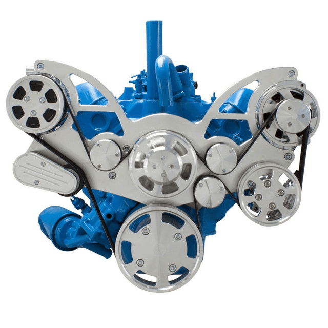 CVF AMC/Jeep 304, 360 & 401 Serpentine System with Powersteering, AC & Alternator For High Flow Water Pump - Polished (All Inclusive) thumbnail 2