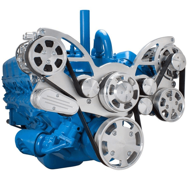 CVF AMC/Jeep 304, 360 & 401 Serpentine System with Powersteering, AC & Alternator For High Flow Water Pump - Polished (All Inclusive) thumbnail 3