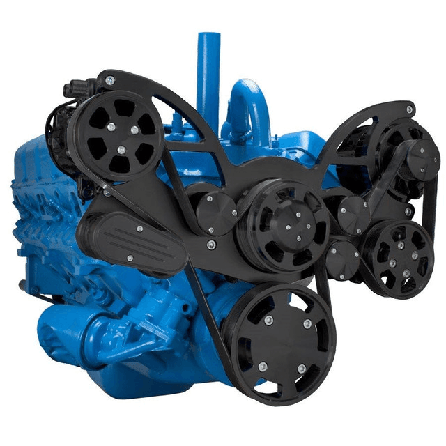 CVF AMC/Jeep 304, 360 & 401 Serpentine System with Powersteering, AC & Alternator For High Flow Water Pump - Black (All Inclusive) thumbnail 3