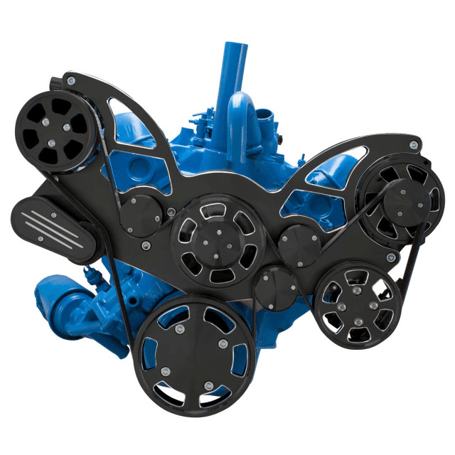 CVF AMC/Jeep 304, 360 & 401 Serpentine System with Powersteering, AC & Alternator For High Flow Water Pump - Black Diamond (All Inclusive) thumbnail 2