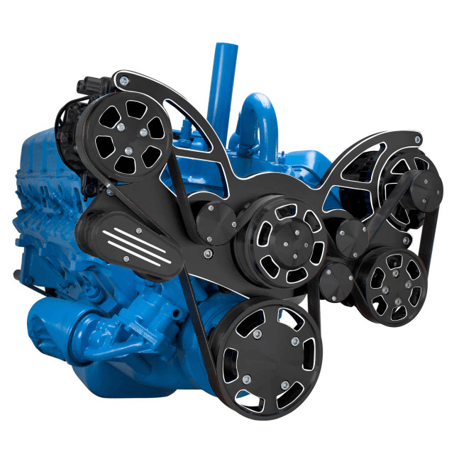 CVF AMC/Jeep 304, 360 & 401 Serpentine System with Powersteering, AC & Alternator For High Flow Water Pump - Black Diamond (All Inclusive) thumbnail 3