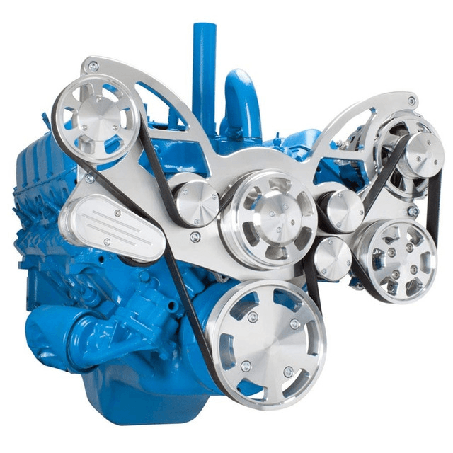 CVF AMC/Jeep 304, 360 & 401 Serpentine System with Powersteering & Alternator For High Flow Water Pump - Polished (All Inclusive) thumbnail 3