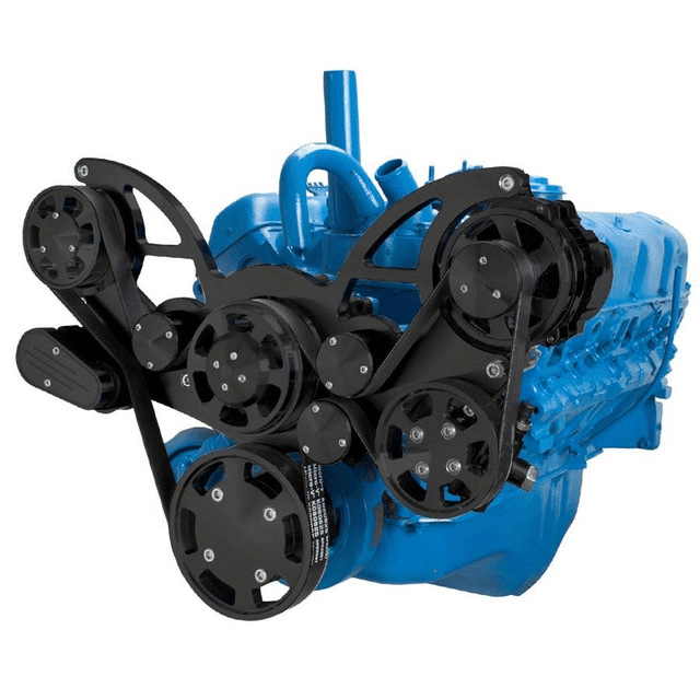 CVF AMC/Jeep 304, 360 & 401 Serpentine System with Powersteering & Alternator For High Flow Water Pump - Black (All Inclusive)