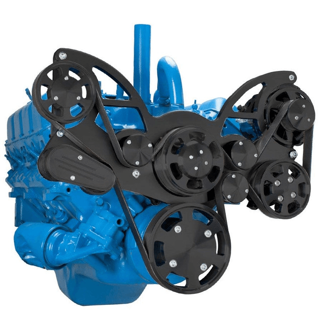 CVF AMC/Jeep 304, 360 & 401 Serpentine System with Powersteering & Alternator For High Flow Water Pump - Black (All Inclusive) thumbnail 3