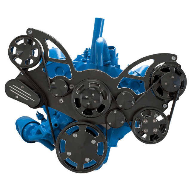 CVF AMC/Jeep 304, 360 & 401 Serpentine System with Powersteering & Alternator For High Flow Water Pump - Black Diamond (All Inclusive) thumbnail 2