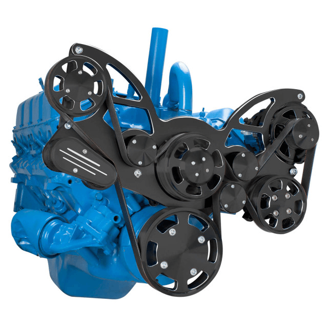 CVF AMC/Jeep 304, 360 & 401 Serpentine System with Powersteering & Alternator For High Flow Water Pump - Black Diamond (All Inclusive) thumbnail 3
