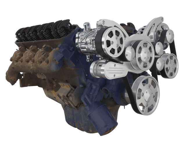 CVF Cadillac 368-500 Serpentine System with Powersteering, AC & Alternator For High Flow Water Pump - Polished (All Inclusive) thumbnail 3