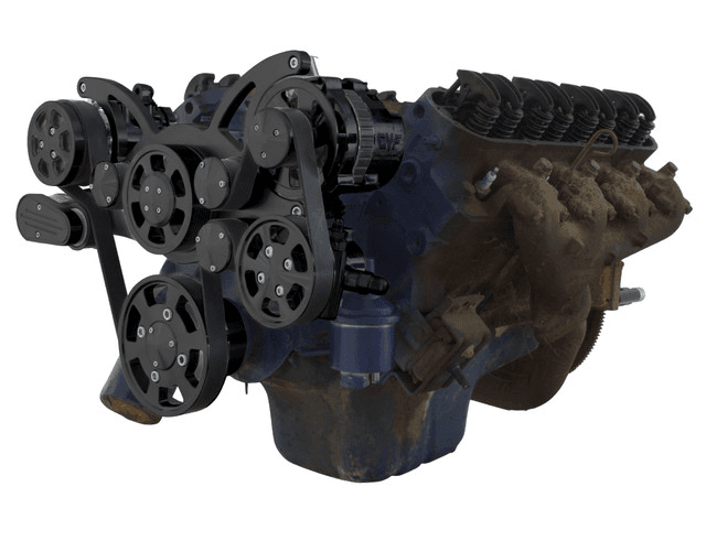 CVF Cadillac 368-500 Serpentine System with Powersteering, AC & Alternator For High Flow Water Pump - Black (All Inclusive)