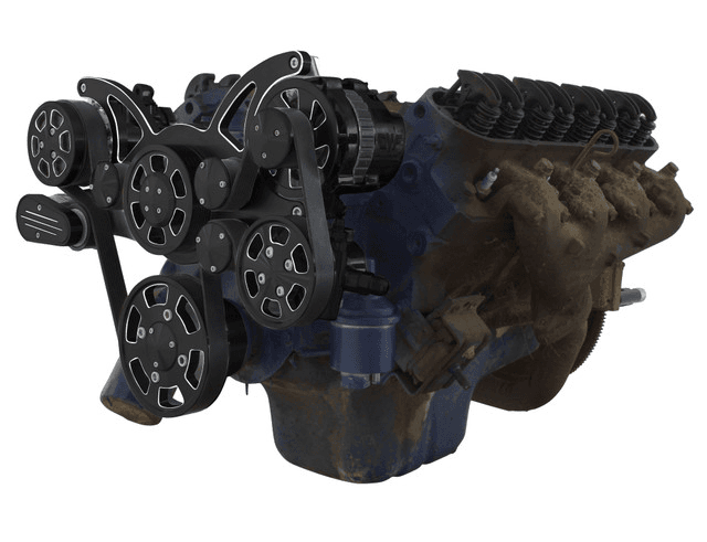 CVF Cadillac 368-500 Serpentine System with Powersteering, AC & Alternator For High Flow Water Pump - Black Diamond (All Inclusive)