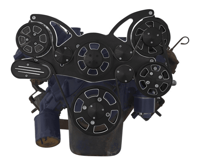 CVF Cadillac 368-500 Serpentine System with Powersteering, AC & Alternator For High Flow Water Pump - Black Diamond (All Inclusive) thumbnail 2