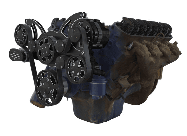 CVF Cadillac 368-500 Serpentine System with Powersteering & Alternator For High Flow Water Pump - Black Diamond (All Inclusive)
