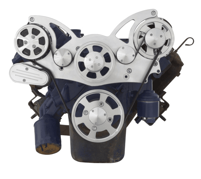 CVF Cadillac 368-500 Serpentine System with AC & Alternator For High Flow Water Pump - Polished (All Inclusive) thumbnail 2