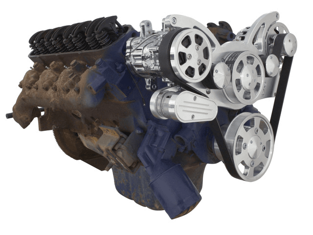 CVF Cadillac 368-500 Serpentine System with AC & Alternator For High Flow Water Pump - Polished (All Inclusive) thumbnail 3