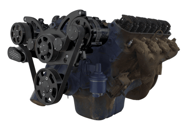 CVF Cadillac 368-500 Serpentine System with AC & Alternator For High Flow Water Pump - Black (All Inclusive)