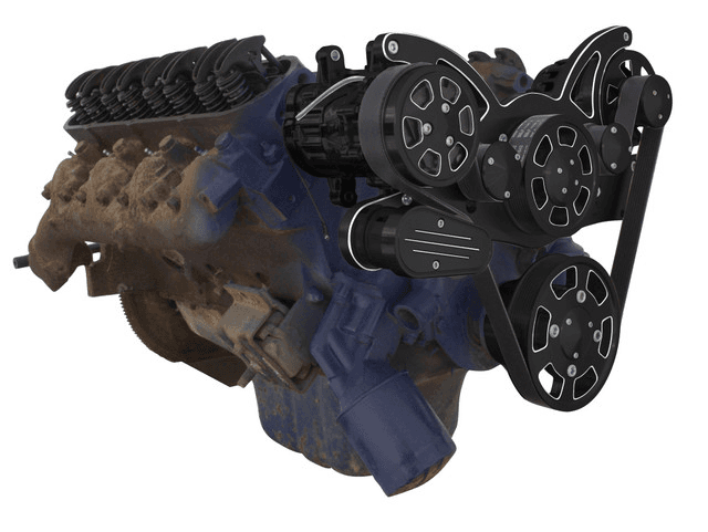 CVF Cadillac 368-500 Serpentine System with AC & Alternator For High Flow Water Pump - Black Diamond (All Inclusive) thumbnail 3
