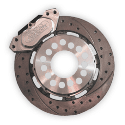 Aerospace 8.8 Ford Housing Ends 4 Piston Pro-Street Drilled & Slotted Duty Disc Brakes With C-Clip Eliminators (5 Lug) - 1/2" Stud
