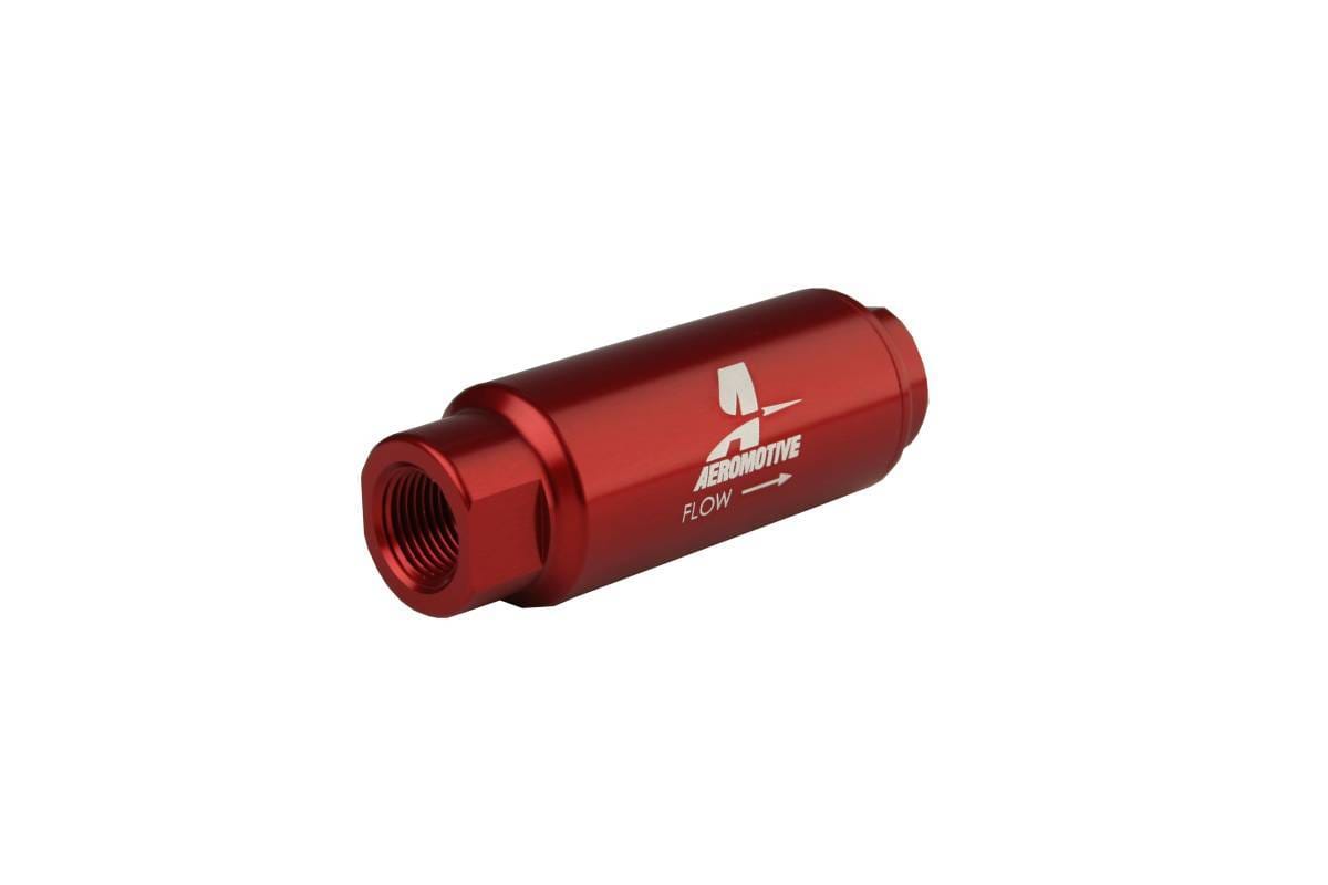 Aeromotive Filter In-Line 40-Micron Fabric Element 3/8 ? NPT Port Bright-Dip Red SS Series 1-1/4" OD thumbnail 3