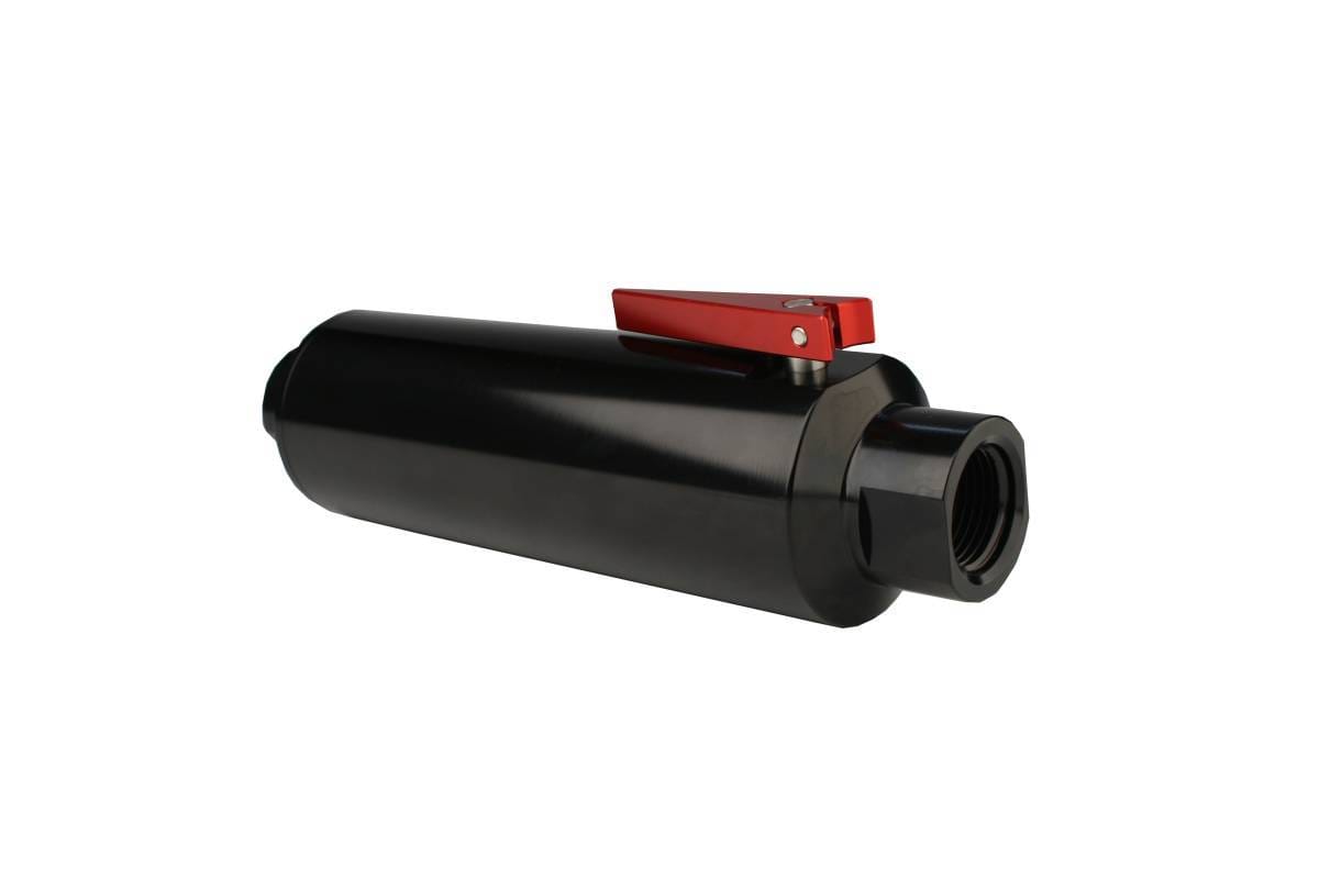 Aeromotive Filter w/ Shutoff Valve 100-m Stainless Mesh element In-Line ORB-12 Port Bright-Dip Black 2-12" OD thumbnail 4