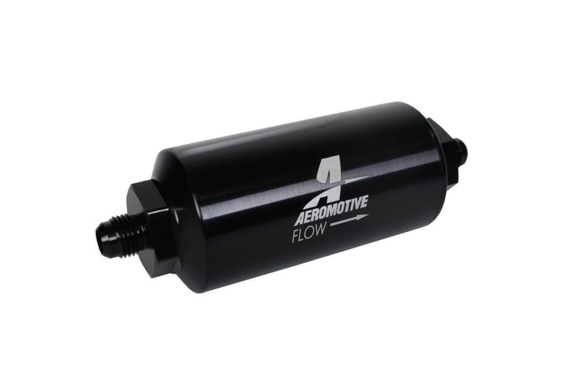 Aeromotive Filter In-Line 40-Micron Stainless Mesh Element AN-06 Male Bright-Dip Black 2" OD  thumbnail 2