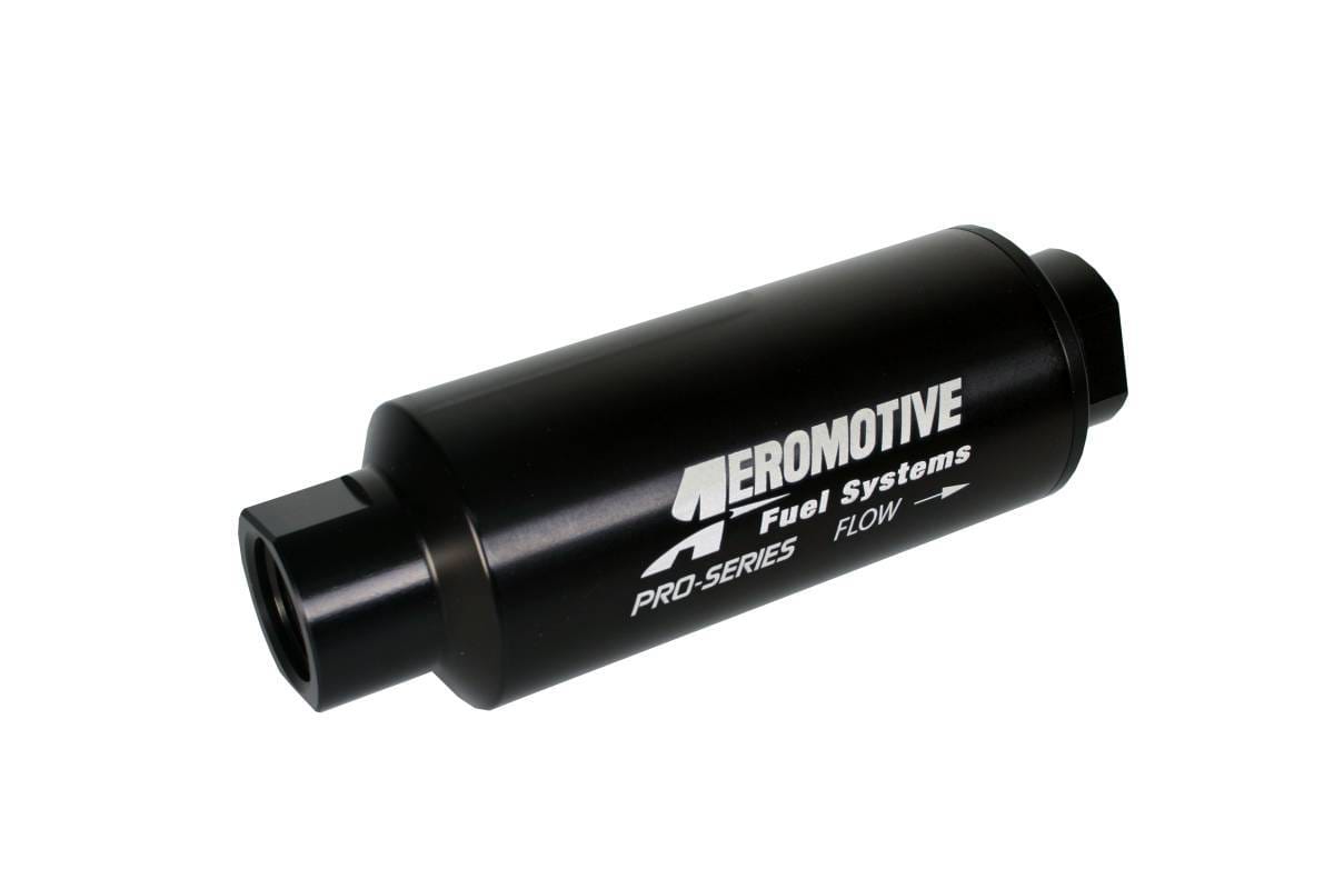 Aeromotive Filter In-Line 10-Micron Fabric Element ORB-12 Port Black Hardcoat Pro-Series 2-1/2" OD