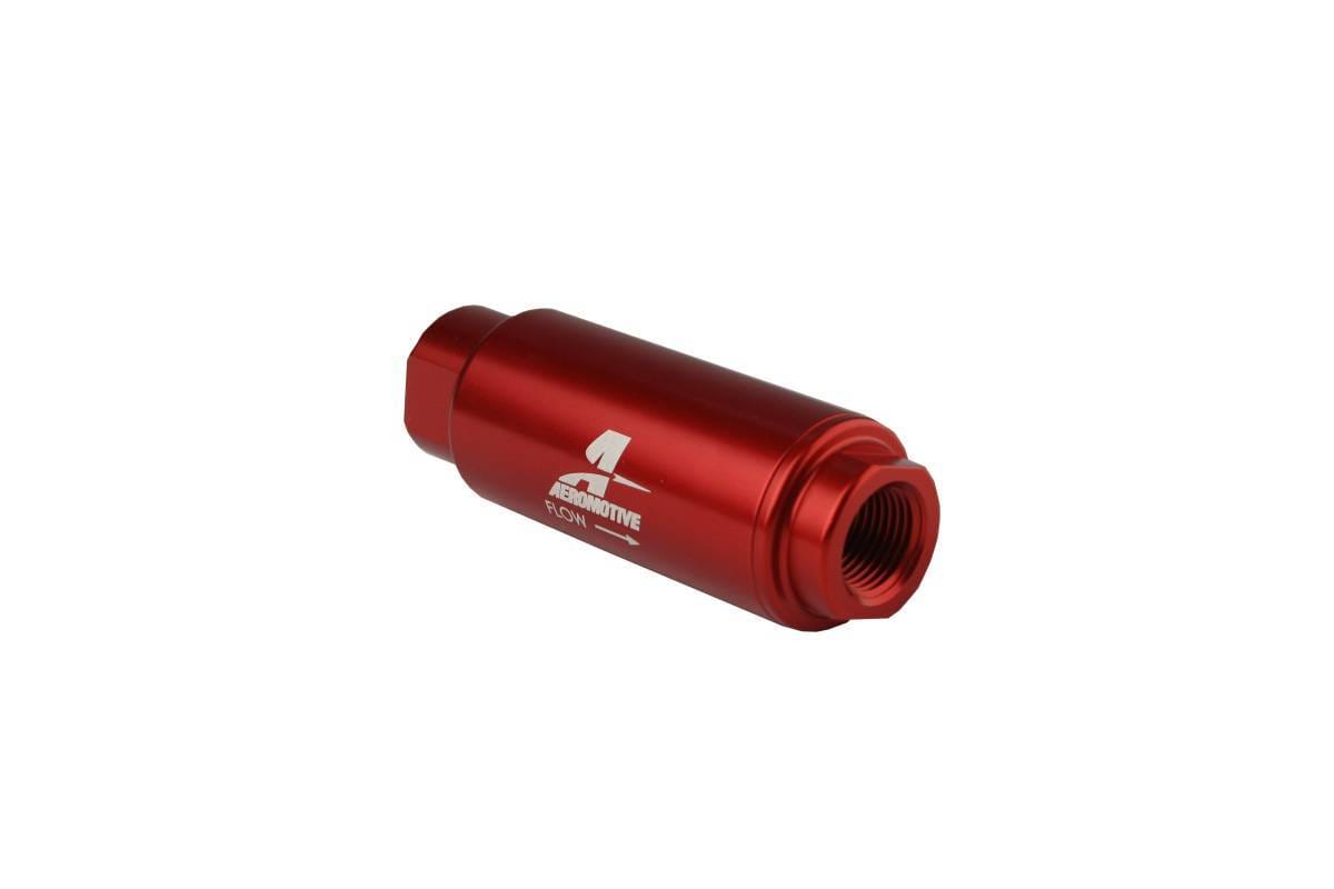 Aeromotive Filter In-Line 100-Micron Stainless Mesh Element 3/8" NPT Port Bright-Dip Red SS Series 1-1/4" OD thumbnail 3