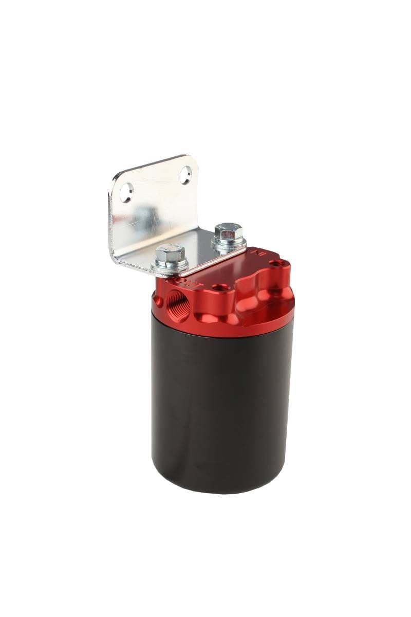 Aeromotive Filter Canister 100-Micron Stainless Mesh Element  3/8" NPT Port Bright-Dip Red Top / Black Cup SS Series