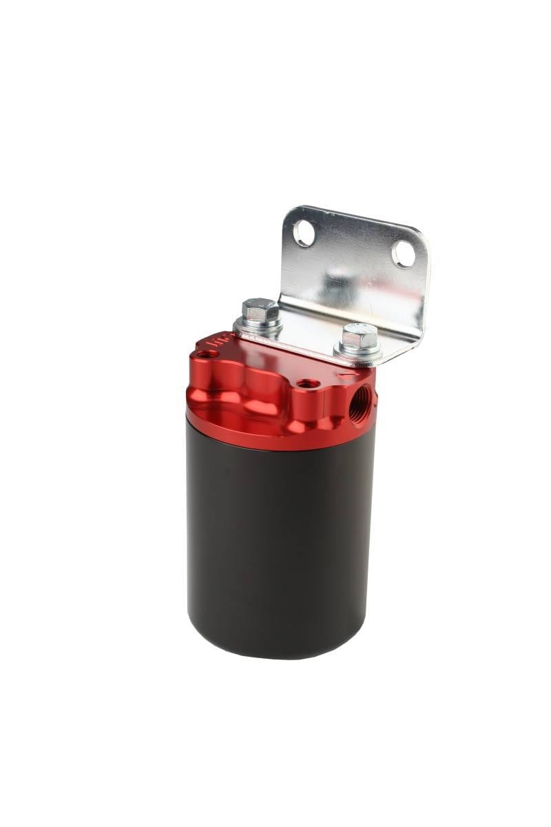 Aeromotive Filter Canister 100-Micron Stainless Mesh Element  3/8" NPT Port Bright-Dip Red Top / Black Cup SS Series thumbnail 3