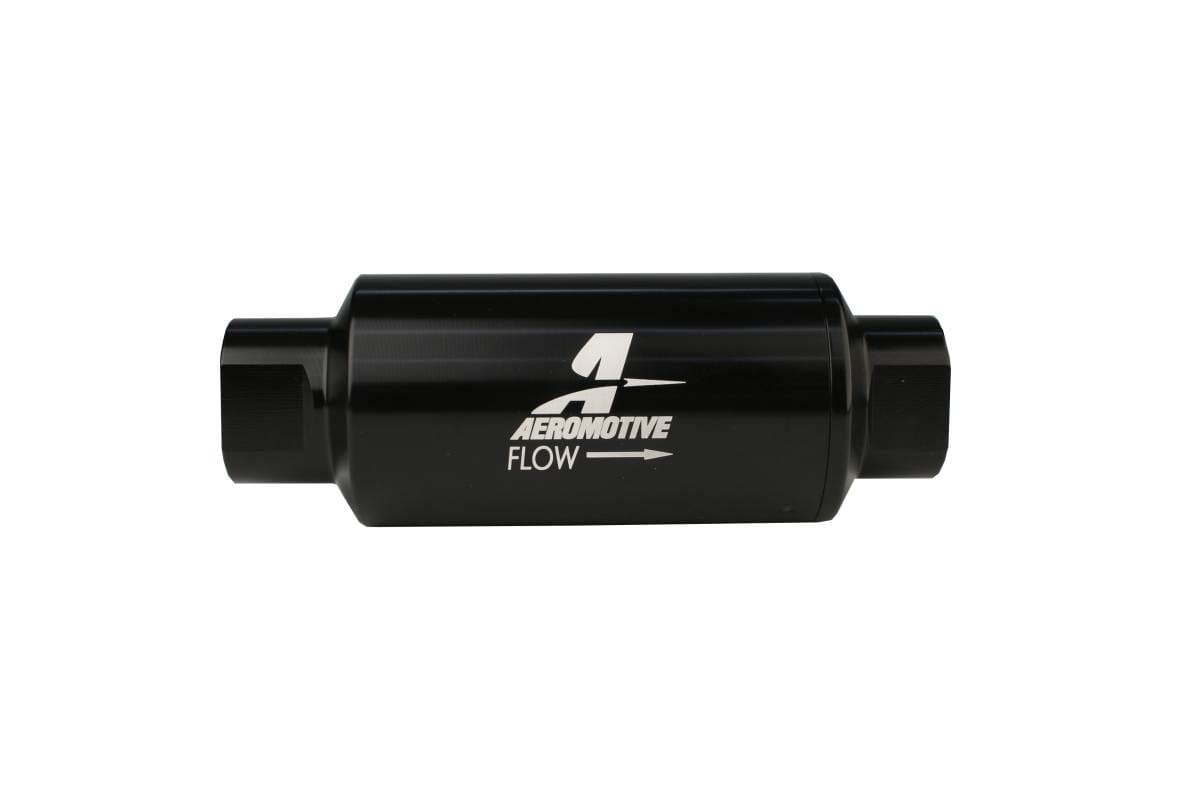 Aeromotive Filter In-Line 100-Micron Stainless Mesh Element ORB-10 Port Bright-Dip Black 2" OD